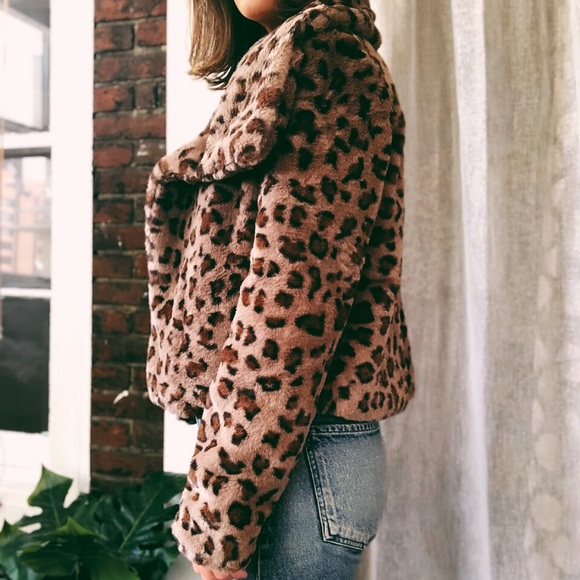 🆕Etta Brown Leopard Print Vegan Faux Fur Jacket - Picture 3 of 8
